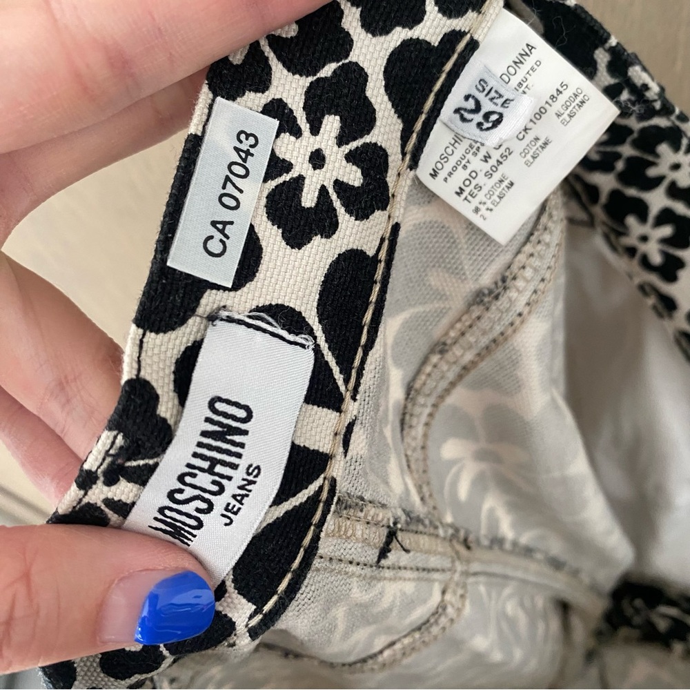 Vintage moschino jeans hippy florals low rise flare pant black white - Picture 9 of 11